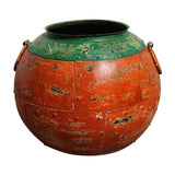 IRON ROUND METAL VASE RED